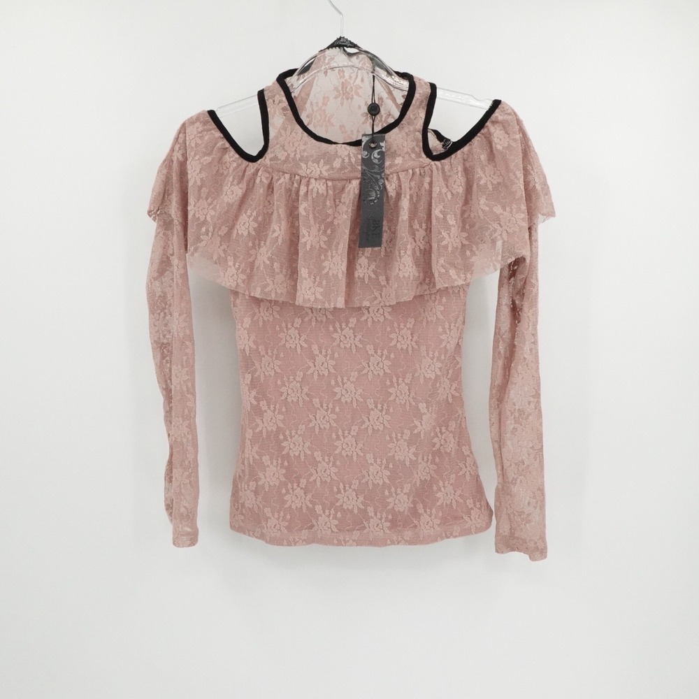 BKE Top Womens‎ XS Pink Boutique Lace Ruffle Romantic Festival Buckle Goth